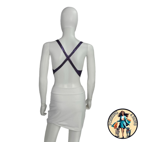 FANNIE SCHIAVONI Hailey Mesh Metallic Festival Draped Crop Top in Purple Size S - Picture 5 of 15